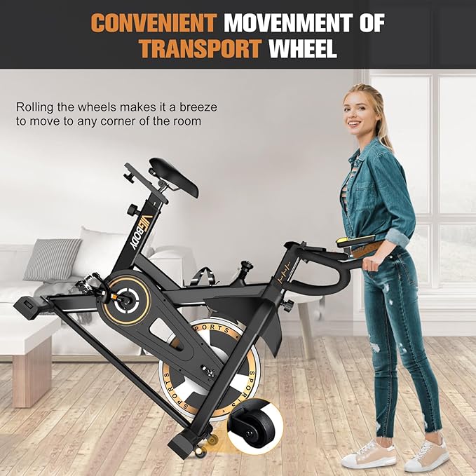 VIGBODY Stationary Exercise Bike Indoor Cycling Bike for Cardio Workout, with Comfortable Seat Cushion, LCD Monitor for Home Training Bike