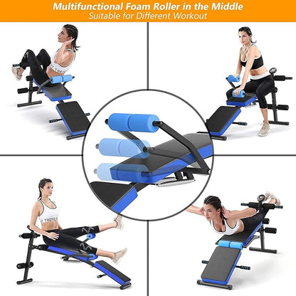 CHEFJOY Multi-function Sit Up Bench, Adjustable Weight Bench with 5 Positions, Smart LCD Monitor, Heavy-duty Steel Frame, Foldable Workout Bench for Home Gym Fitness & Strength Training