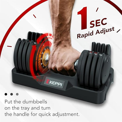 Keppi Adjustable Dumbbells Set, 25lb/55lb Dumbbells with Anti-Slip Metal Handle for Exercise & Fitness Fast Adjust Weight for Full Body Workout Fitness