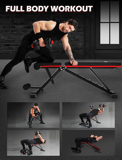 Weight Bench, Adjustable Strength Training Benches for Full Body Workout, Multi-Purpose Foldable Incline Decline Home Gym Bench