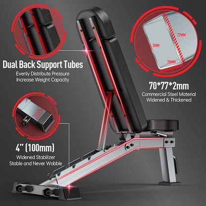 JOROTO Weight Bench, Adjustable Workout Bench Press, Foldable Strength Training Benches for Home Gym Full Body Workout, Incline Decline Flat Utility Workout Bench