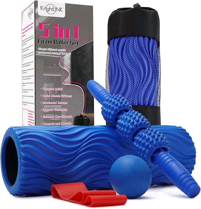 5 in 1 Foam Roller Set Muscle Massage Foam Ripple Roller for Deep Tissue Massage of The Back and Leg Muscles, Relieves Muscle Pain & Tightness, Improves Mobility (Blue)