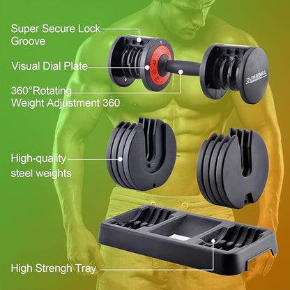 25/55LB Pair Adjustable Dumbbells Weights Set, 5in1 Free Weights Dumbbell with Anti-Slip Metal Handle, Suitable for Home Gym Exercise Equipment