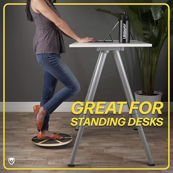 URBNFit Balance Board Trainer - Wooden Wobble Balancing Board for Core Stability, Strength Training & Flexibility - Wobble Board w/Workout Guide to Exercise at Desk or Home Gym﻿