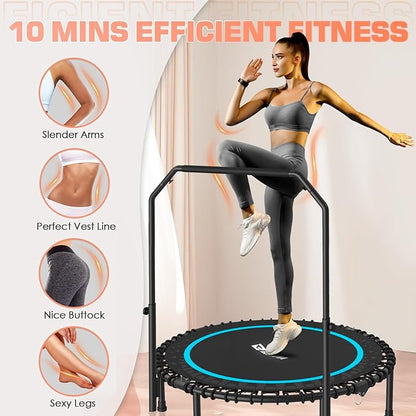 BCAN 450/550 LBS Foldable Mini Trampoline, 40"/48" Fitness Trampoline with Bungees, U Shape Adjustable Foam Handle, Stable & Quiet Exercise Rebounder for Adults Indoor/Outdoor Workout