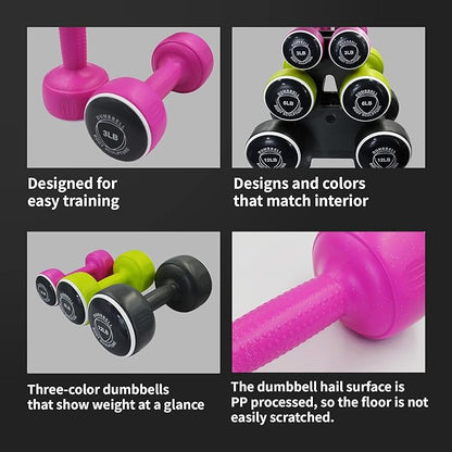 Body Sculpture weights set Free‑Weight Dumbbell Set with Rack Set includes 3, 6 and 12 lb weights ideal for men and women for small and large muscle groups