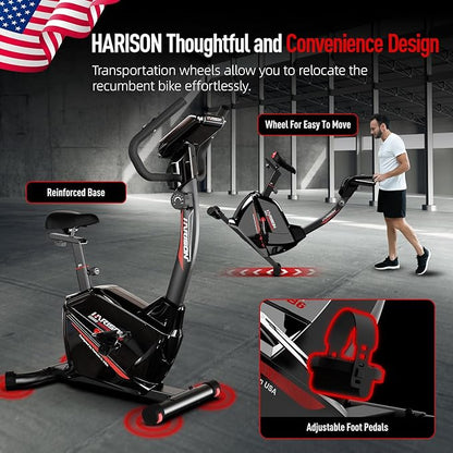 HARISON Magnetic Exericse Bike with Bluetooth, Upright Exercise Bike Stationary Bikes for Home 350 lbs Capacity