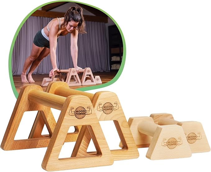 WOODPOWER® - PowerBars, Wooden Parallettes Push Up Bars, Joint-Friendly Beech Wood Calisthenics Equipment for Home, Durable Handstand Trainer Push Up Handles for Floors, XL