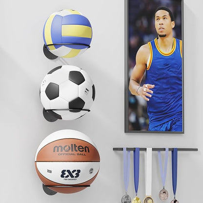 Basketball Holder Wall Mount - Football Wall Mount for Display, Basketball Storage Rack for Balls, Ball Holder as Sports Room Decor, Boys Room Accessories Soccer Wall Decor