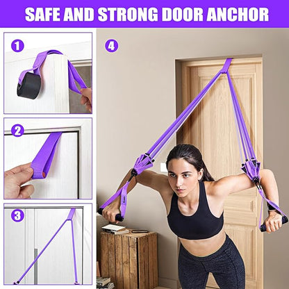 Resistance Bands, Exercise Bands with Handles for Working Out, Fitness Bands for Women, Workout Equipment Home Gym, Training Bands with Door Anchor, Legs Ankle Straps, Shape Body, Physical Therapy