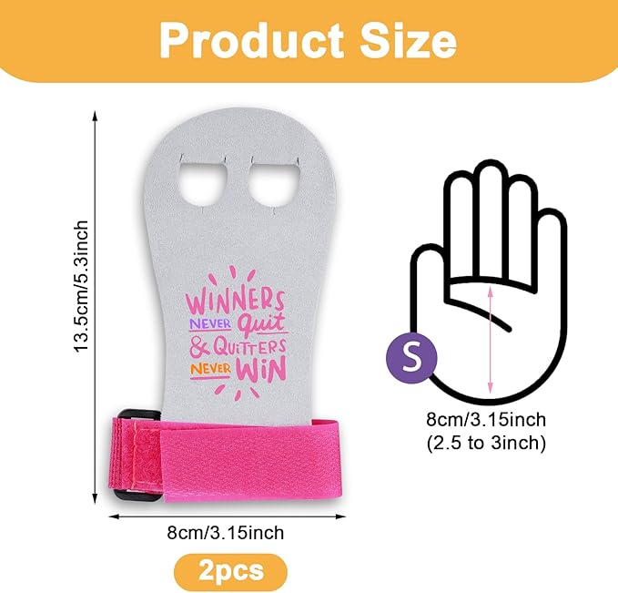 1 Pair Gymnastics Hand Grips with Motivation Words, Athletic Gymnastics Grips Pink Gymnastics Gloves Palm Protection Sports Accessories for Girls Youth