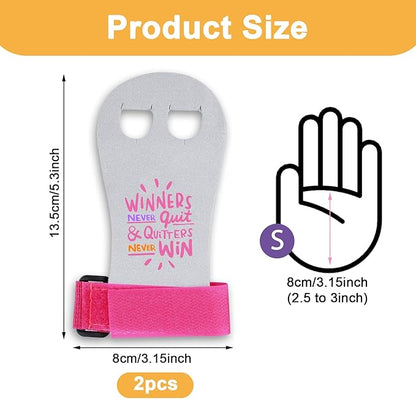 1 Pair Gymnastics Hand Grips with Motivation Words, Athletic Gymnastics Grips Pink Gymnastics Gloves Palm Protection Sports Accessories for Girls Youth