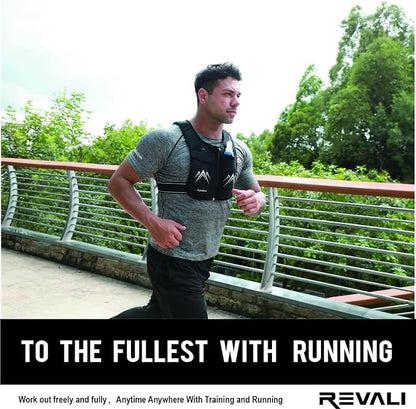 REVALI Running Vest, USA Original Patent, Zip Reflective Running Vests with 500ml Hydration Bottle, Adjustable Waistband & Breathable Material, Chest Pack Gear Phone Holder for Running, Men & Women