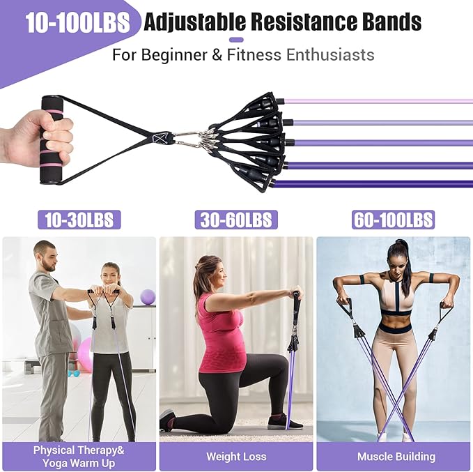 Resistance Bands with Handles for Women, 5 Level Exercise Bands Workout Bands for Physical Therapy, Yoga, Pilates, Door Anchor, Storage Pouch