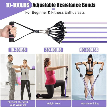 Resistance Bands with Handles for Women, 5 Level Exercise Bands Workout Bands for Physical Therapy, Yoga, Pilates, Door Anchor, Storage Pouch