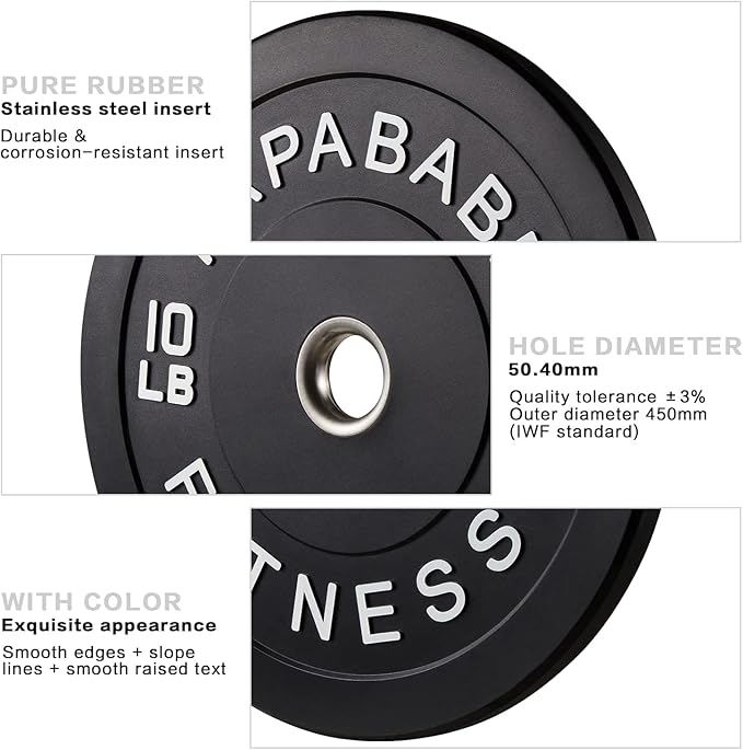 Papababe Bumper Plates, 2 Inch Olympic Weight Plates with Steel Hub Rubber Weights Plates for Weightlifting and Strength Training, Single, Pair & Set