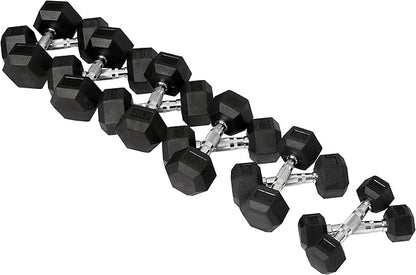 Signature Fitness Premium Rubber Coated Hex Dumbbell Weight Set, Multiple Packages