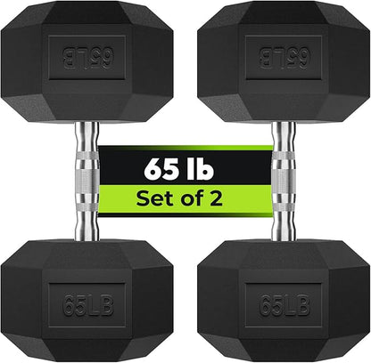 Hex Dumbbell Set, 3-100 lb Rubber Encased Exercise & Fitness Dumbbells, Weights Dumbbells Set of 2, Hand Weight for Strength Training (Single, Pair, Set)