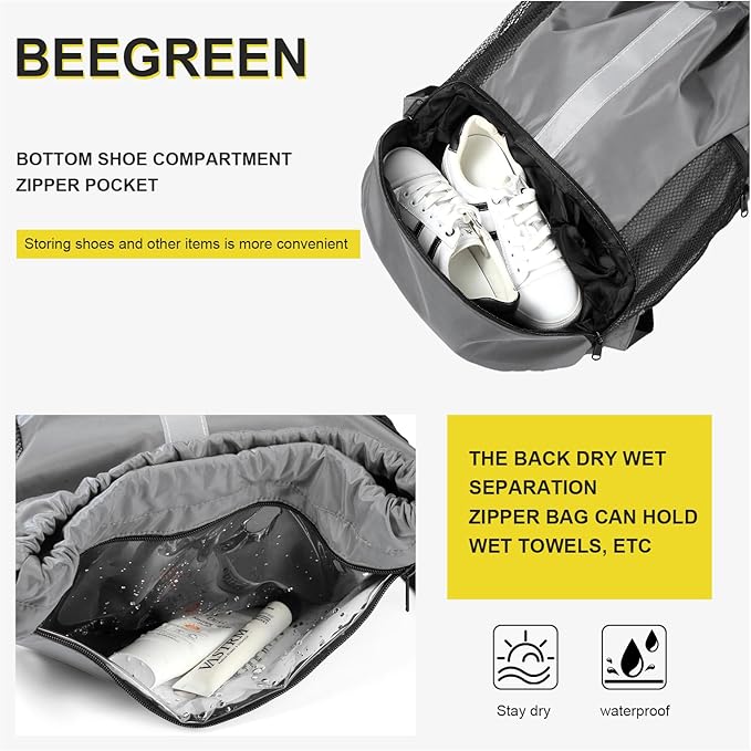 BeeGreen Drawstring Backpack Sports Gym Bag With Shoe Compartment and Two Water Bottle Holder …