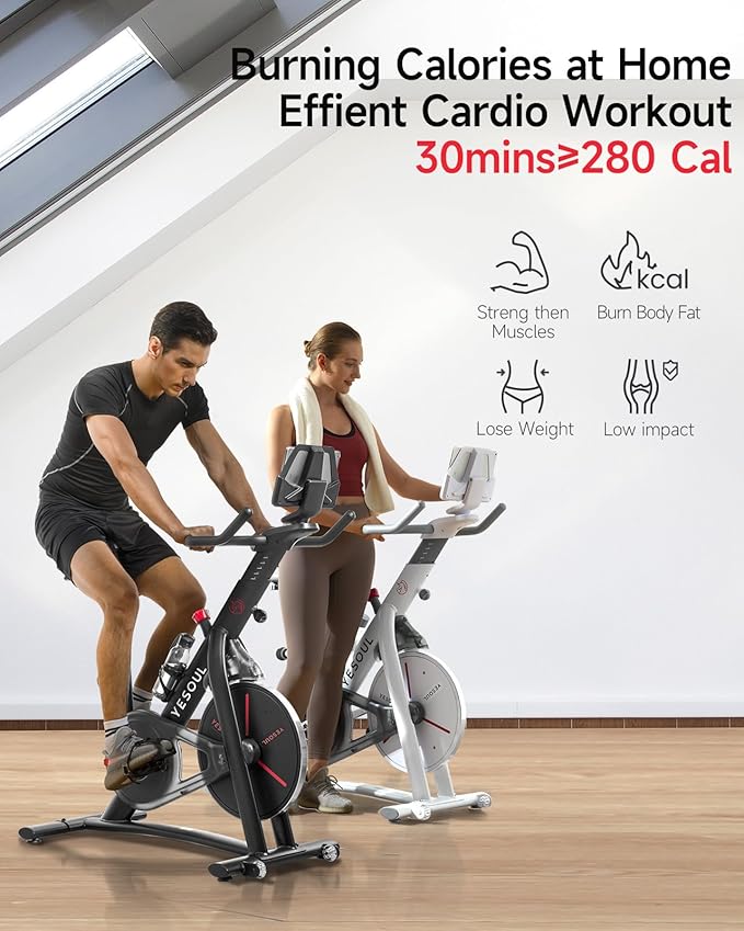 Yesoul S3 Black Exercise Bike For Home Smart White Cycling Bike Magnetic Resistance For Gym Electric Stationary Bike Bluetooth Heart Rate For Women Apartment Workout Bike For Fitness