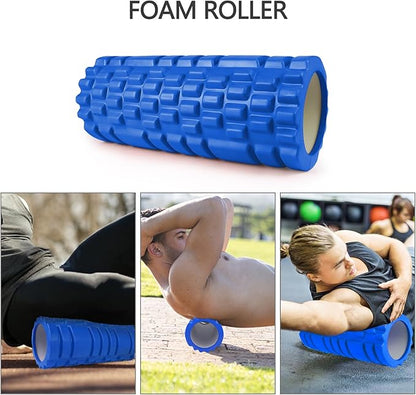 5 in 1 Foam Roller Set for Deep Tissue Muscle Massage, Trigger Point Fitness Exercise Foam Roller, Massage Roller, Massage Ball, Stretching Strap, for Whole Body (Blue)