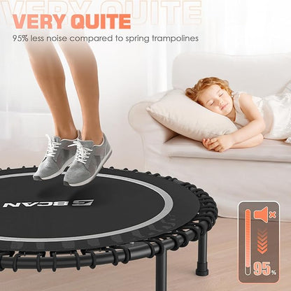 BCAN 450/550 LBS Foldable Mini Trampoline, 40"/48"/50" Fitness Trampoline with Bungees, U/T Shape Adjustable Foam Handle, Stable & Quiet Exercise Rebounder for Kids Adults Indoor/Garden Workout