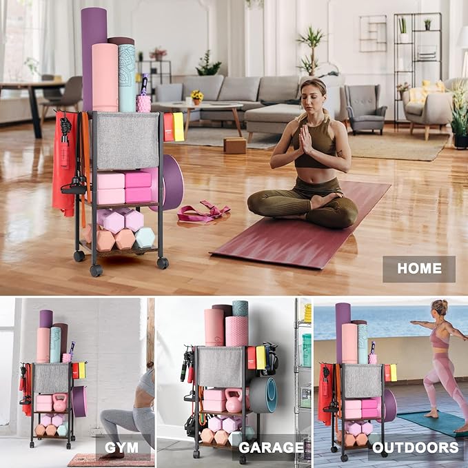 Yoga Mat Storage Rack Home Gym Equipment Workout Equipment Organizer Yoga Mat Holder for Dumbbell,Kettlebell and More Gym Accessories Gym Essentials Women Men Fitness Exercise Equipment Organization