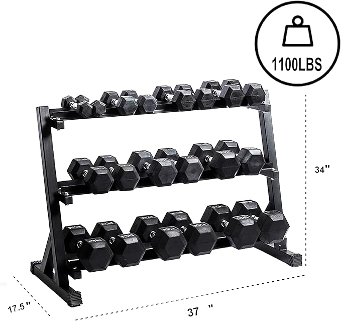 Zlinke 3-Tier Dumbbell Rack Multilevel Weight Storage Organizer for Home Gym, Weight Rack for Dumbbells, Kettlebells, 1100LBS, Alloy Steel