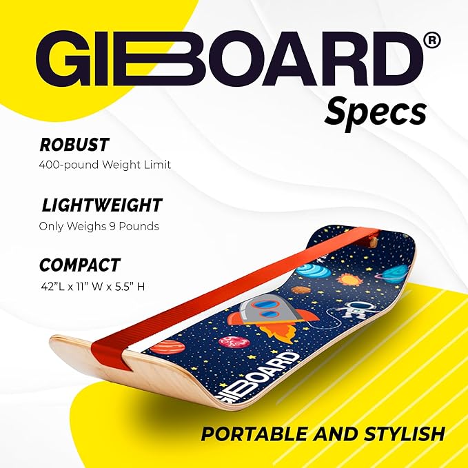 Gibbon GiBoard Balance Board for Adults & Kids - Slackline Workout Equipment Home Gym Training - Wooden Wobble Board Balance Trainer - Standing Desk Exercise - Yoga, Agility, Pilates, Core, Snowboard