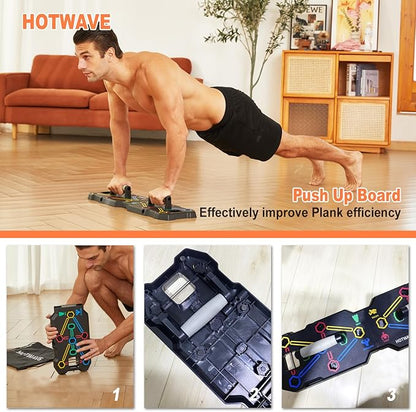 HOTWAVE Portable Workout Equipment with 20 Gym Accessories.Push Up Board &Plank,Resistance Band with Ab Roller Wheel,Exercise at Home For Men and Women