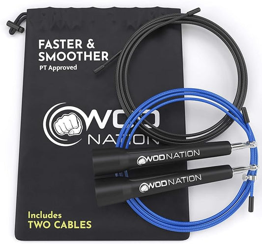 WOD Nation Adjustable Speed Jump Rope For Men, Women & Children - Blazing Fast Fitness Skipping Rope Perfect for Boxing, MMA, Endurance