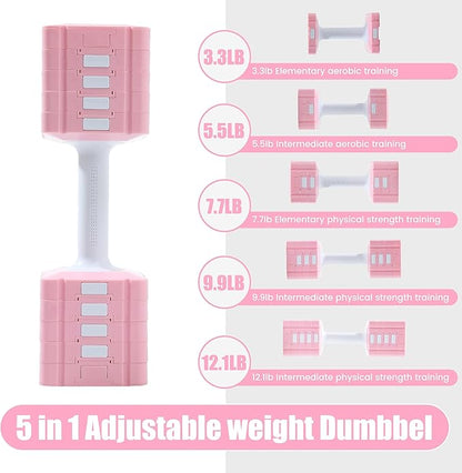 Adjustable Dumbbell Set of 2 5 in 1 Free 3.3 to 12.1lbs for