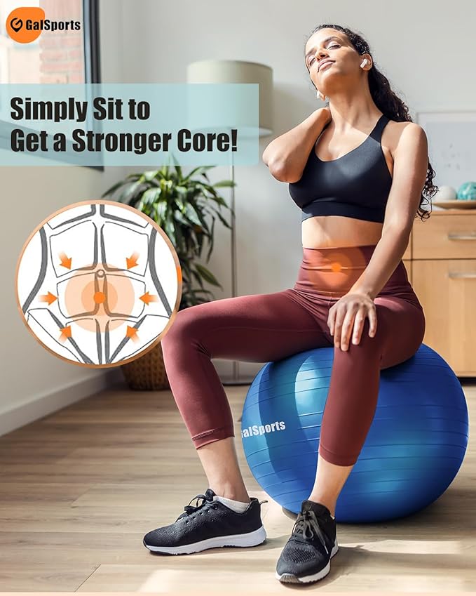 GalSports Yoga Ball Exercise Ball for Working Out, Anti-Burst and Slip Resistant Stability Ball, Swiss Ball for Physical Therapy, Balance Ball Chair, Home Gym Fitness