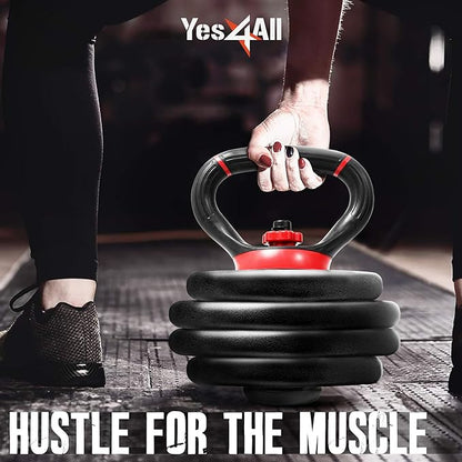 Yes4All Adjustable Kettlebell Handle for Weight Plates, Dumbbell Converter for Strength Training Kettlebells, Home Gym