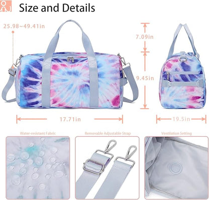 Abshoo Sports Gym Bag for Girls Teen Weekender Carry On Women Travel Duffel Bag with Shoe Compartment (Tie Dye D) Medium