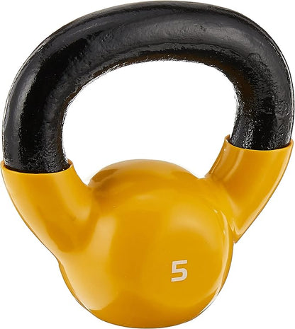 SPRI Kettlebell Weights Deluxe Cast Iron Vinyl Coated Comfort Grip Wide Handle Color Coded Kettlebell Weight Set