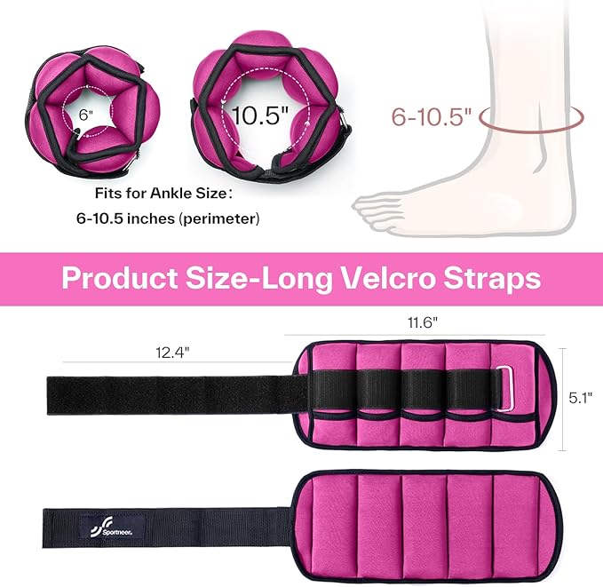 Sportneer Adjustable Ankle Wrist Weights for Men Women Kids, Adjustable Leg & Cuff Weight Straps for Fitness, Walking, Running, Aerobics, Yoga, Gym | 2 lbs for Each Ankle, 1 Pair Total Weight 4 lbs