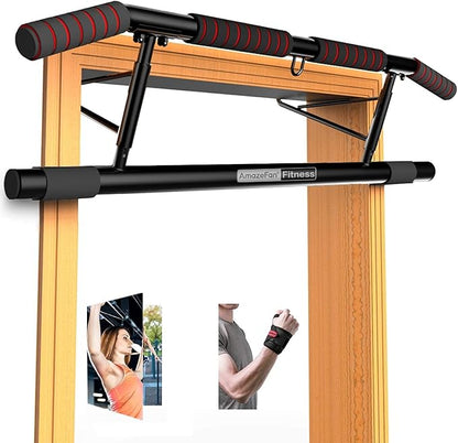 AmazeFan Pull Up Bar Doorway with Ergonomic Grip - Fitness Chin-Up Frame for Home Gym Exercise - Multi-Angle Grip - 2024 Upgrade Smart Hook (Fits Almost All Doors)