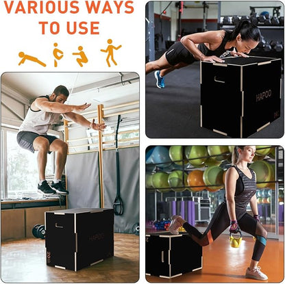 Plyo Box 3 in 1 Box Jumps for Home Gym Wooden Plyometric Jump Box for Jumping Conditioning Strength Training - 30x24x20 Inch