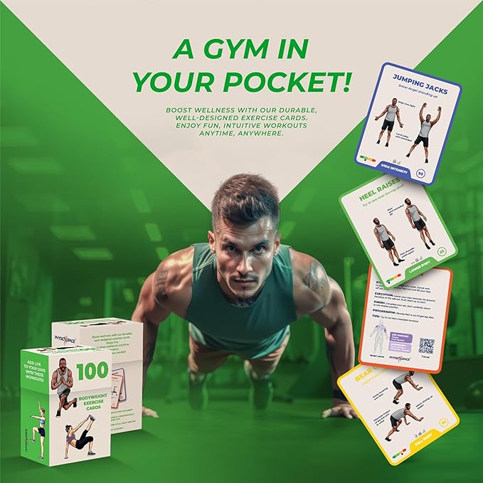 Best 100+ Bodyweight Exercise Cards Perfect at Home Workout- PhysioSpace - for All Fitness Levels - Full Body Workout from Ab Workout to Chair Exercises for Seniors - Improve Your Routine