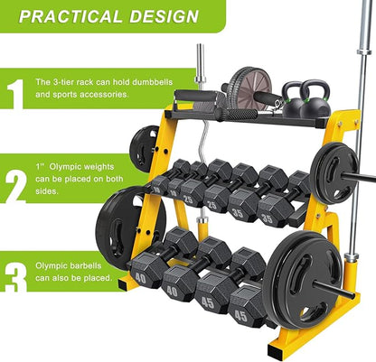 Kipika Heavy Duty Dumbbell Rack Multifunctional, Weight Rack for Dumbbells, Home Gym Equipment, Suitable for Storage of Dumbbell, Barbell Plate, Barbell Bar, Yellow/Black