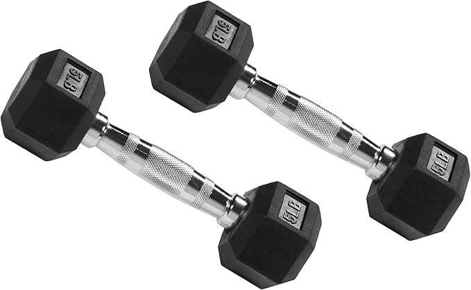 Signature Fitness Rubber Encased Hex Dumbbell, Multiple Sizes