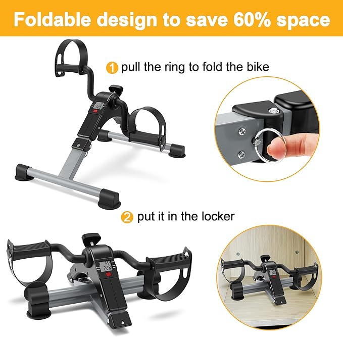 Folding Exercise Bike Pedal Exerciser Portable Desk Bike with LCD Display for Arms and Legs Workout