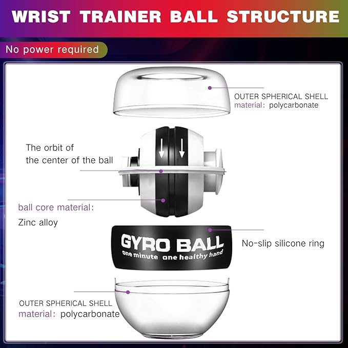 4 Pcs Wrist Trainer Ball Auto Start Hand Gyro Ball Wrist Strengthener Self Starting Forearm Exerciser with Bag and Strap for Strengthening Arms Fingers Wrist Training