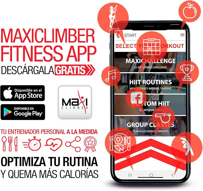 MaxiClimber XL-2000 Hydraulic Resistance Vertical Climber. Combines Muscle Toning + Aerobic Exercise for Maximum Calorie Burn. 12 Resistance Levels, Lightweight Aluminum Mainframe, Free Fitness App.