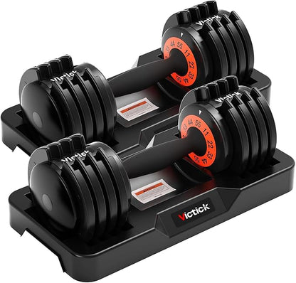 25/55lb Pair Adjustable Dumbbells Set, Dumbbells with Anti-Slip Metal Handle for Exercise & Fitness Fast Adjust Weight for Full Body Workout Fitness