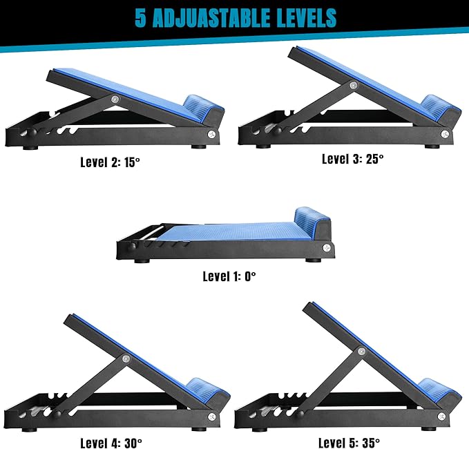 Slant Board for Exercise - Professional Incline board with Non-Slip Surface & 5 Adjustable Levels for Hamstring, Calf, Knees, Ankle Stretcher - Portable Folding Stretching Equipment - 500 lbs Max Load