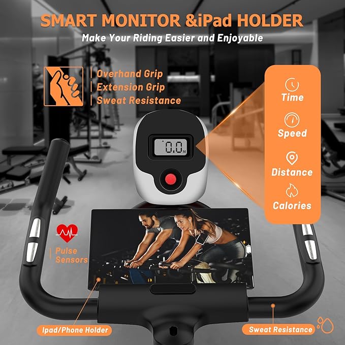 Exercise Bike, Adjustment Magnetic Resistance, Super Silent Belt Drive Indoor Bike for Home Workout, Stationary Bike with 350LBS Weight Capacity, Comfortable Seat Cushion, LCD Monitor