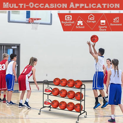 Basketball Rack Training Stand - Tilt Ball Training Equipment Holder Shooting Rolling Storage Cart with Wheels Sports Outdoor Volleyball Soccer Football Garage Organizer Basketball Accessories