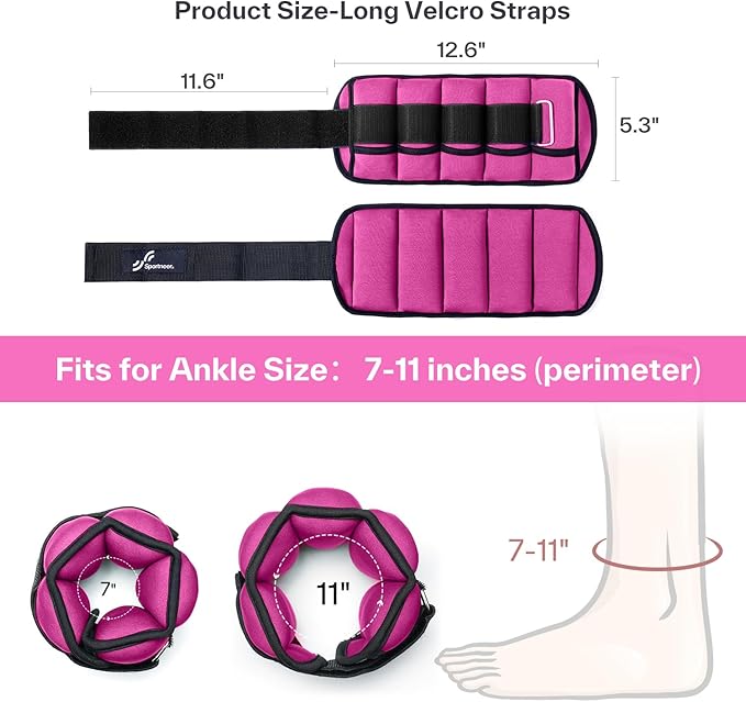 Sportneer Adjustable Ankle Weights for Women and Men 1 Pair of 2 3 4 6 7 LBS Wrist Leg Weights for Yoga Walking Aerobics Gym